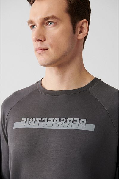 Avva Anthrazitfarbenes Soft-Touch-Sweatshirt mit Rundhalsausschnitt für Herren A31y1266