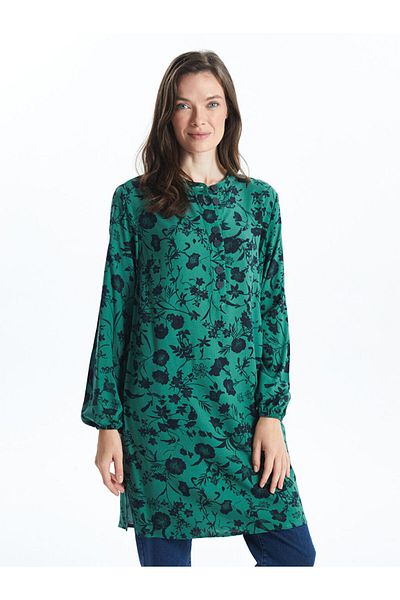 LC Waikiki Lcw Grace Green Crew Neck Floral Women's Tunic