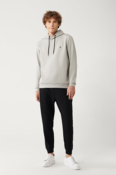 Avva Erkek Gri Kapüşonlu Esnek Yumuşak Doku İnterlok Kumaş Basic Regular Fit Sweatshirt B001101