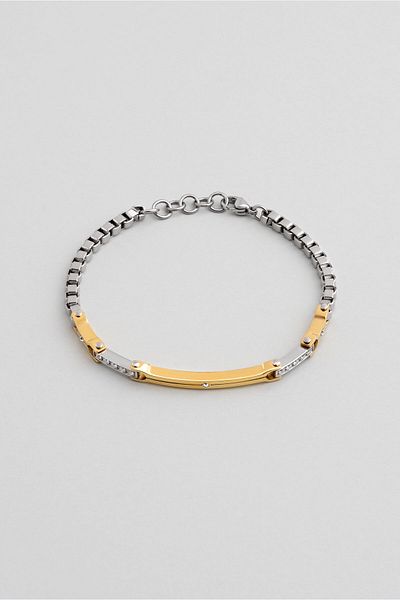 So CHIC... Zircon Stone Detailed Yellow Plated 19 cm Steel Men's Bracelet