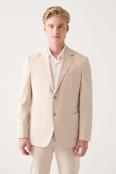 Avva Beige ungefütterte Doppelschlitzjacke aus Baumwollmischung für Herren A31y4006