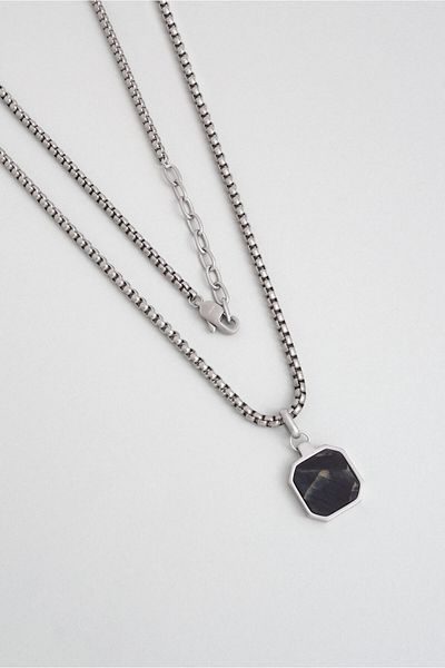 So CHIC... 60 cm Steel Men's Necklace with Carbon Fiber Detail
