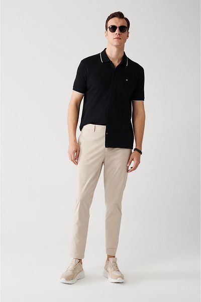 Avva Beige gestreifte Herrenhose mit elastischem Bund und Schnürung A31y3206