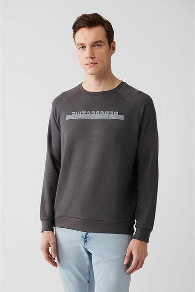 Avva Anthrazitfarbenes Soft-Touch-Sweatshirt mit Rundhalsausschnitt für Herren A31y1266