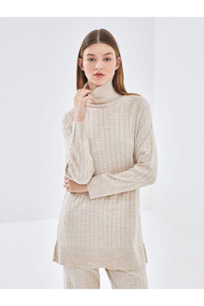 LC Waikiki Μπεζ ζιβάγκο με μακρύ μανίκι γυναικείο πλεκτό τουνίκ