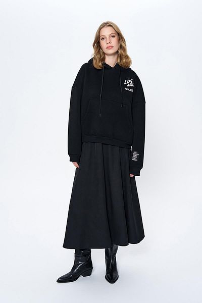 Quzu Black Sweatshirt - Print Detailed
