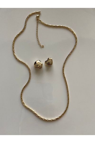 Freyja Aksesuar 14K Gold Color Xuping Heart Necklace,Earrings Set (Suitable for Dual Use) 45+5 cm