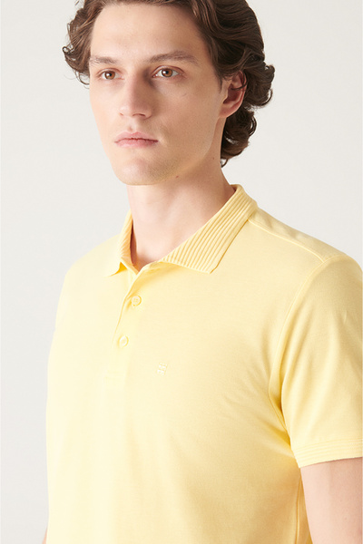 Avva Men's Yellow 3 Button 100% Egyptian Cotton Polo Neck Regular Fit T-Shirt B001027