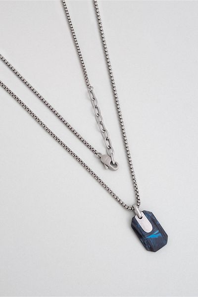 So CHIC... Carbon Fiber Detailed 65 cm Steel Men's Necklace