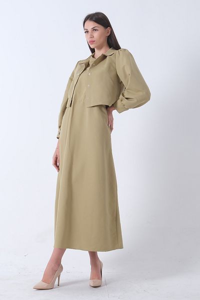 Feminist Green Long Hijab Dress - Jacket Detailed 4595049