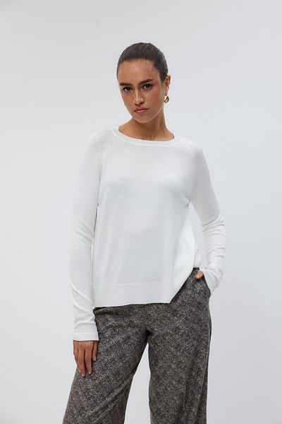 Tuba Butik Crew Neck Basic Knitwear Ecru Women's Sweater