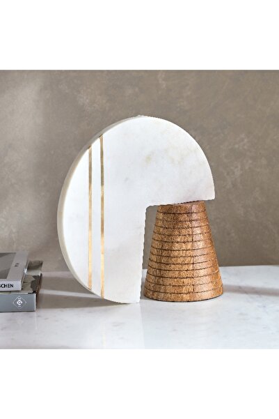 Home Box حامل ثلاثي Liv Ahşap ve Mermer Aksan Dekor - 28x10x30 سم