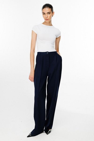 Hooopstore Παντελόνι Navy Blue Palazzo - Λεπτομέρεια με πτυχή