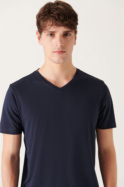 Avva Herren Marineblau Ultrasoft V-Ausschnitt Plain Modal T-Shirt B 001173