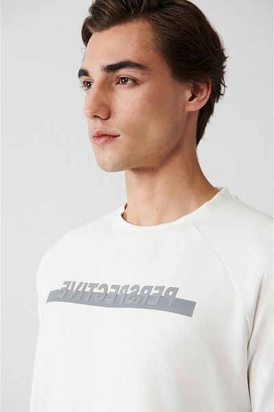 Avva Ανδρικό φούτερ με στάμπα εκρού Soft Touch Crew Neck A31y1266