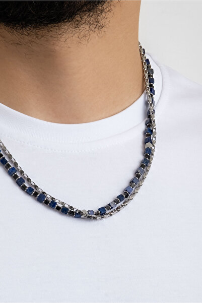 So CHIC... Lapis Taşlı 55 Cm Çelik Çoklu Erkek Kolye