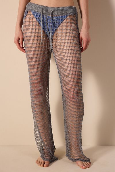 Penti Glänzende Silberhose aus Netzstoff – Gamze Erçel-Kollektion
