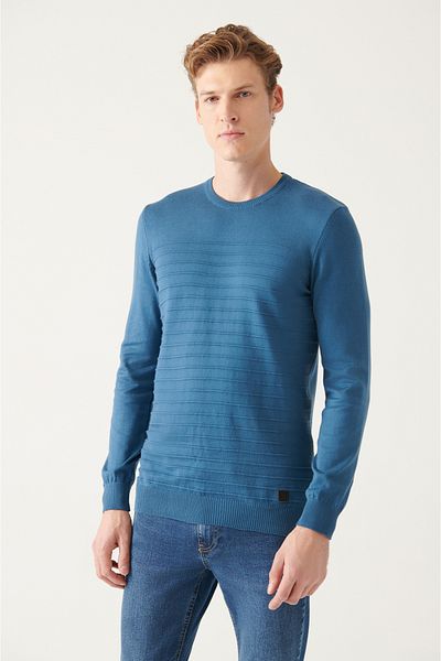 Avva Pánský svetr z bavlněného úpletu Indigo Crew Crew A22Y5074