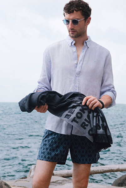 Avva Men's Lilac Button down Collar 100% Linen Comfort Fit Shirt B002191