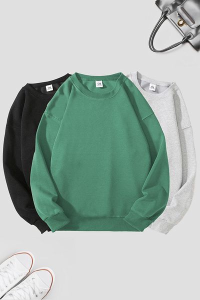 COMBİNE MİCHAİL Unisex 3-Piece Grimelange Black Crew Neck Oversize Sweatshirt Pack