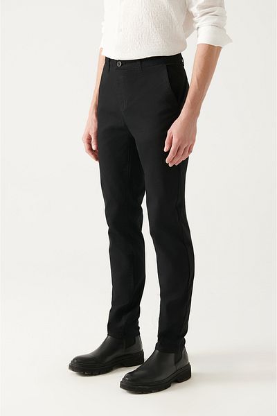 Avva Schwarze, flexible Chino-Canvas-Hose für Herren B 003002