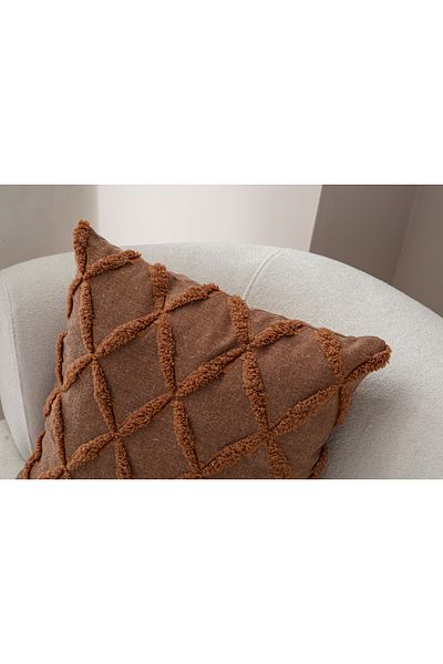 BUGİ HOME COLLECTİON Калъфка за възглавница от лен с бродерия и спираловиден мотив 43x43 см, Декоративна калъфка за възглавница
