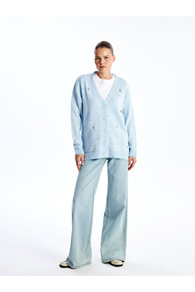 LC Waikiki V Yaka Nakışlı Hamile Triko Hırka