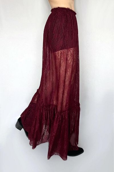 DEEP BEACH Ruffle Long Lace Skirt