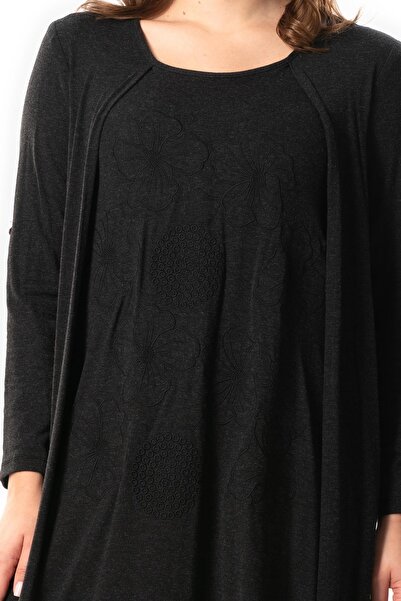 Eliş Şile Bezi Gray Gray Combed Viscose Midi Dress - Long Sleeve, Autumn and Winter Authentic in September