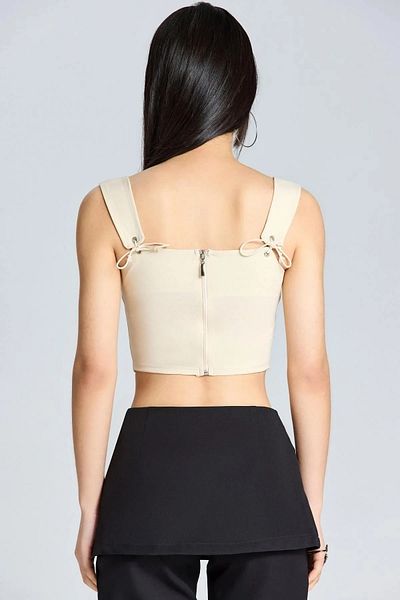 World Fashion Trends WFT2584 Μπεζ περικοπή με λουράκι δαντέλας