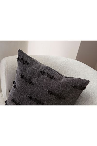 BUGİ HOME COLLECTİON Husă de pernă din in brodat cu model de greblă 43x43cm, husă de pernă decorativă