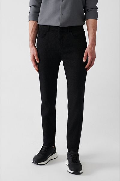 Avva Schwarze Dobby-Stretchhose mit 5 Taschen für Herren A31y3024