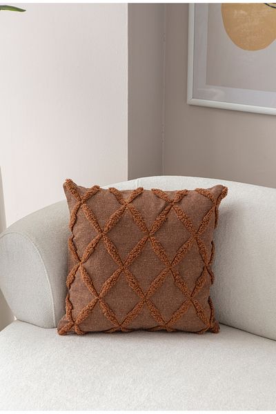 BUGİ HOME COLLECTİON Калъфка за възглавница от лен с бродерия и спираловиден мотив 43x43 см, Декоративна калъфка за възглавница