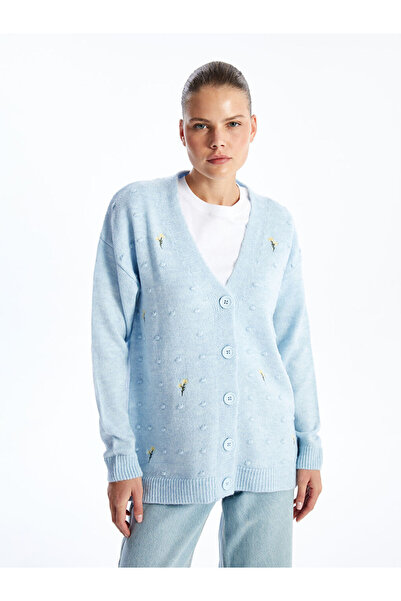 LC Waikiki V Yaka Nakışlı Hamile Triko Hırka