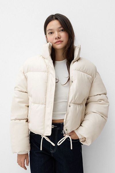 Bershka Faux Leather Puffer Jacket