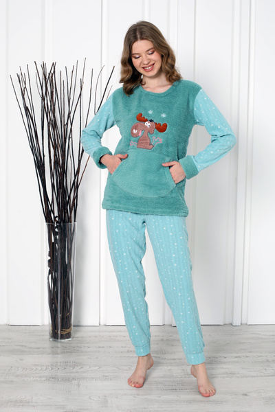 Wordex Fwn 04-3301 Plush Welsoft Fleece Winter Soft Deer Women's Pajama Set
