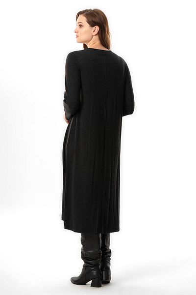Eliş Şile Bezi Gray Gray Combed Viscose Midi Dress - Long Sleeve, Autumn and Winter Authentic in September