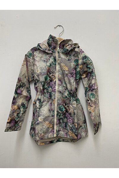 Pitti Green Flower Patterned Girl's Raincoat - 9260