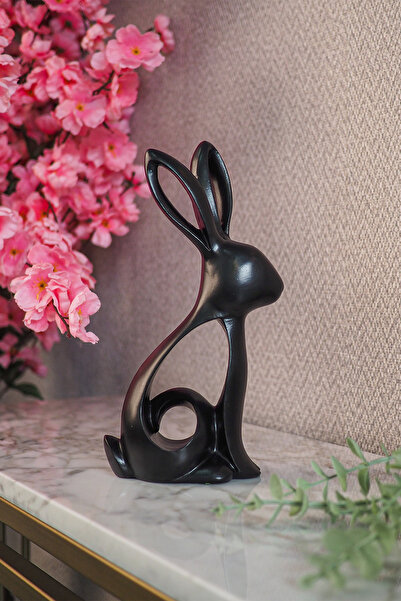 Soyut Tavşan Biblo Siyah 26cm, Dekoratif Tavşan Heykeli, Yeni Yıl Hediyesi, Ofis Dekorasyonu