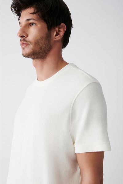 Avva Weißes Handtuch-Baumwoll-T-Shirt mit Rundhalsausschnitt für Herren A31y1150