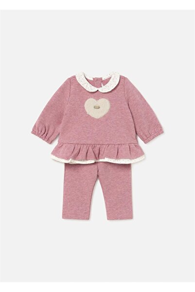 MAYORAL Kız Bebek Fırfırlı Sweatshirt Pantolon Takım Gül Kurusu 2507