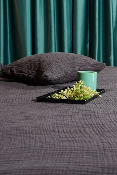 OTEXSA Anthracite 4 Layer Muslin Double Bedspread/Pike (260 X 220cm)