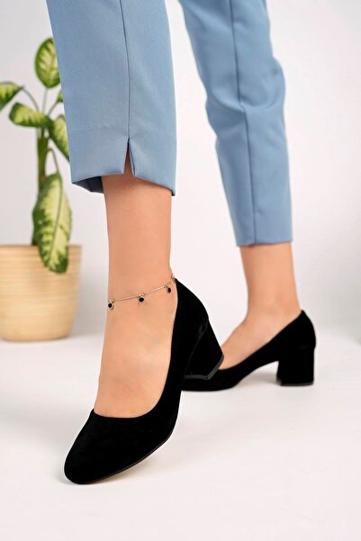 epaavm Alçak Topuk Yuvarlak Kalıp Siyah Süet Ayakkabı