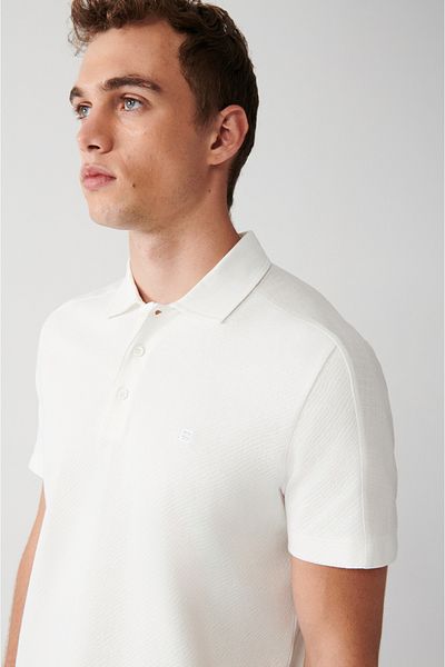 Avva Weißes Herren-T-Shirt mit Polokragen aus 100 % Baumwolle, A31y1021
