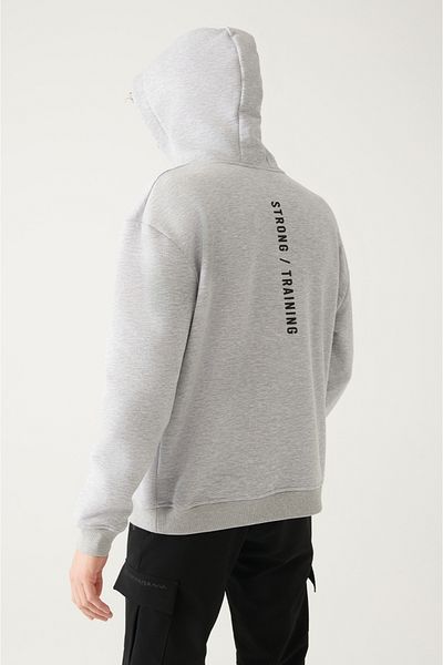 Avva Graues bedrucktes Herren-Sweatshirt mit Kapuze A31y1301