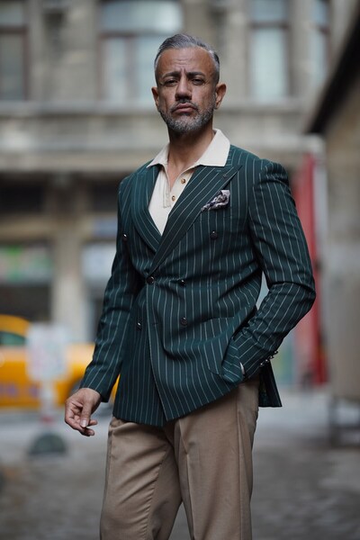 Fc Plus Yeşil Kruvaze Tek Ceket - Slim Fit