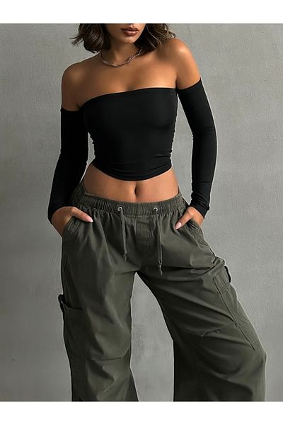 The Base Women's Black Scuba Strapless Crop Top