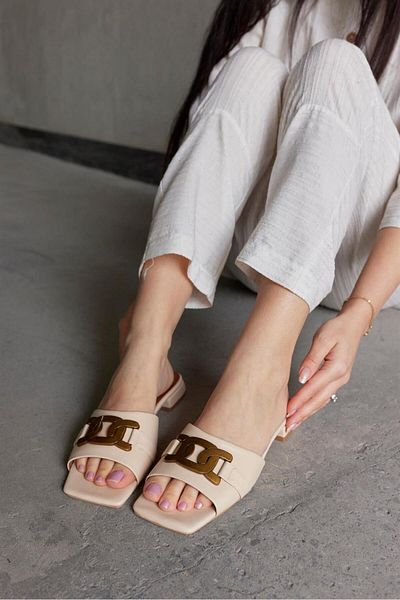 NILUFARR Papuci de damă Yalena Beige - Piele autentică, Toc scăzut