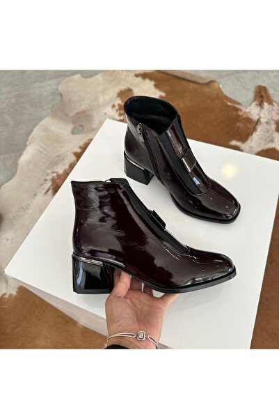 H&K GLOW Hakiki Rugan Deri Kare Burun Bot