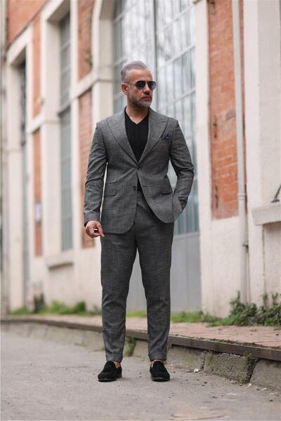 Fc Plus Açık Siyah Geniş Yaka Pantolonu Pileli Takım Elbise - Slim Fit